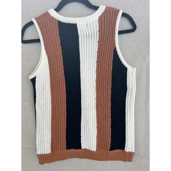 Mod Boutique‎ Striped Knit Sweater Vest Tank Top Women Medium Brown Black White - Picture 4 of 7